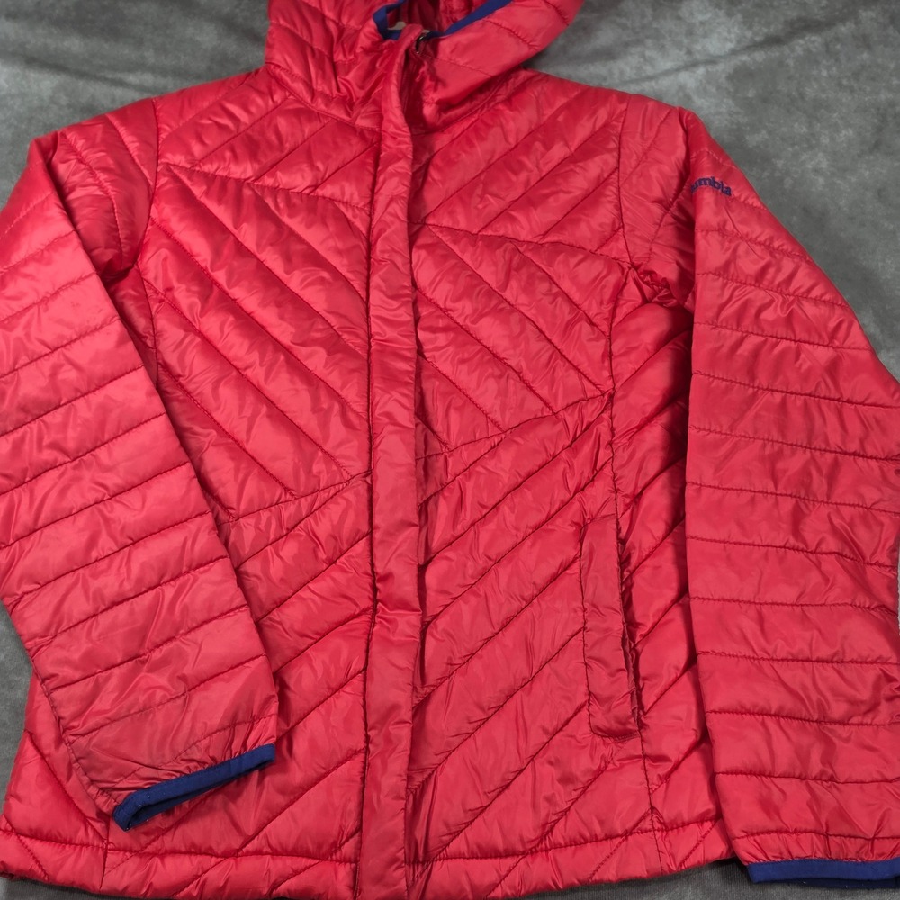 Columbia Puffer Jacket Kids L 14/16 Pink Excellent Omni-Shield Quilted Hooded
